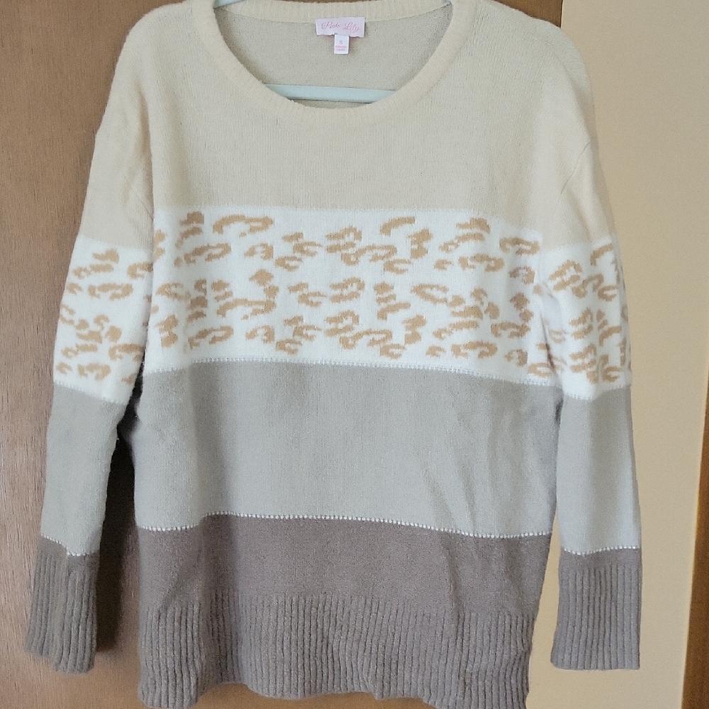 Pink Lily Cream and Brown Patterned Sweater